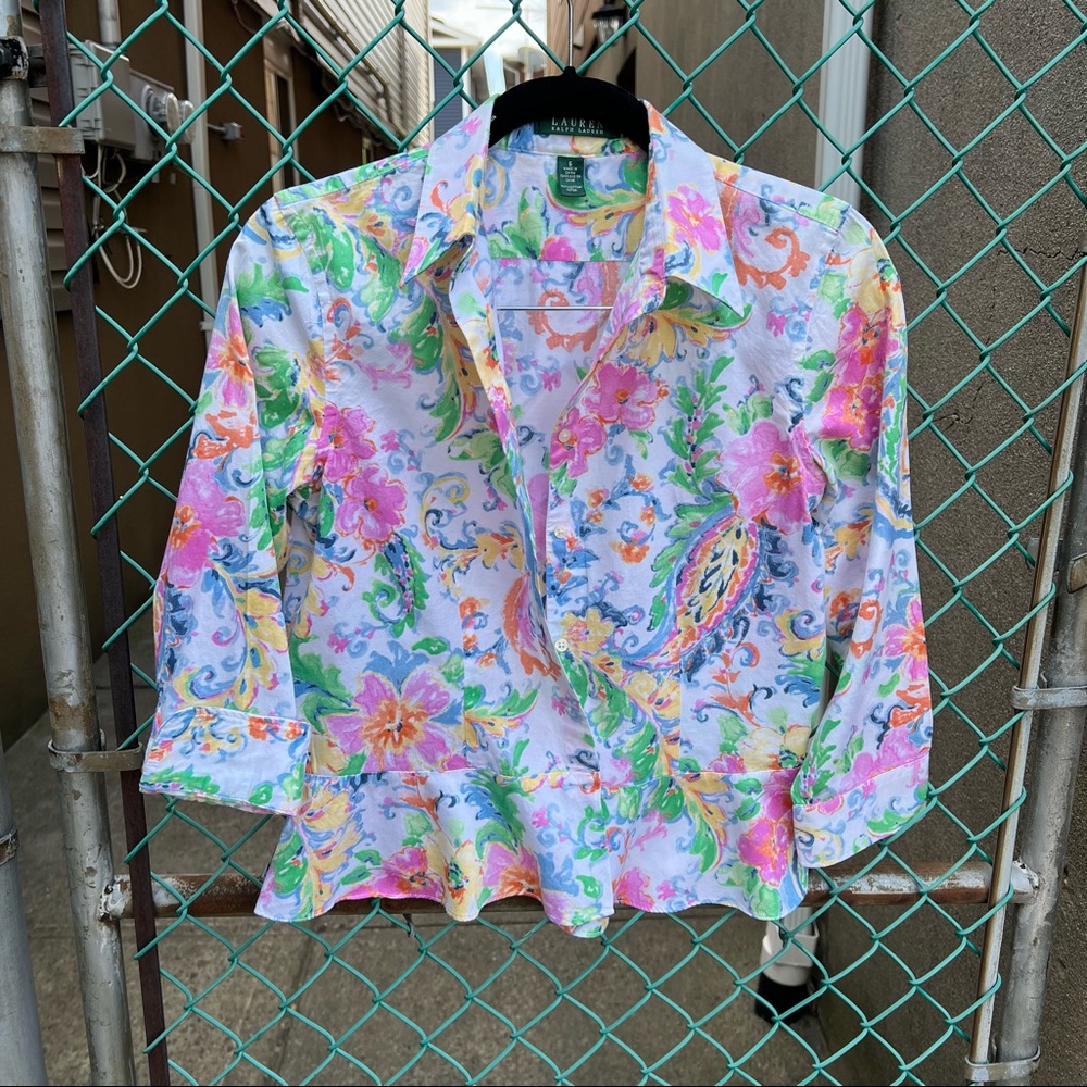 Ralph Lauren Paisley Peplum Floral Shirt M